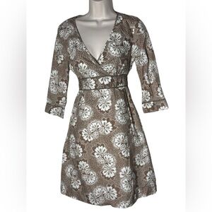 Boden Beige And brown Floral A-Line Sheath Dress Wrap Around Dress Size 10R
